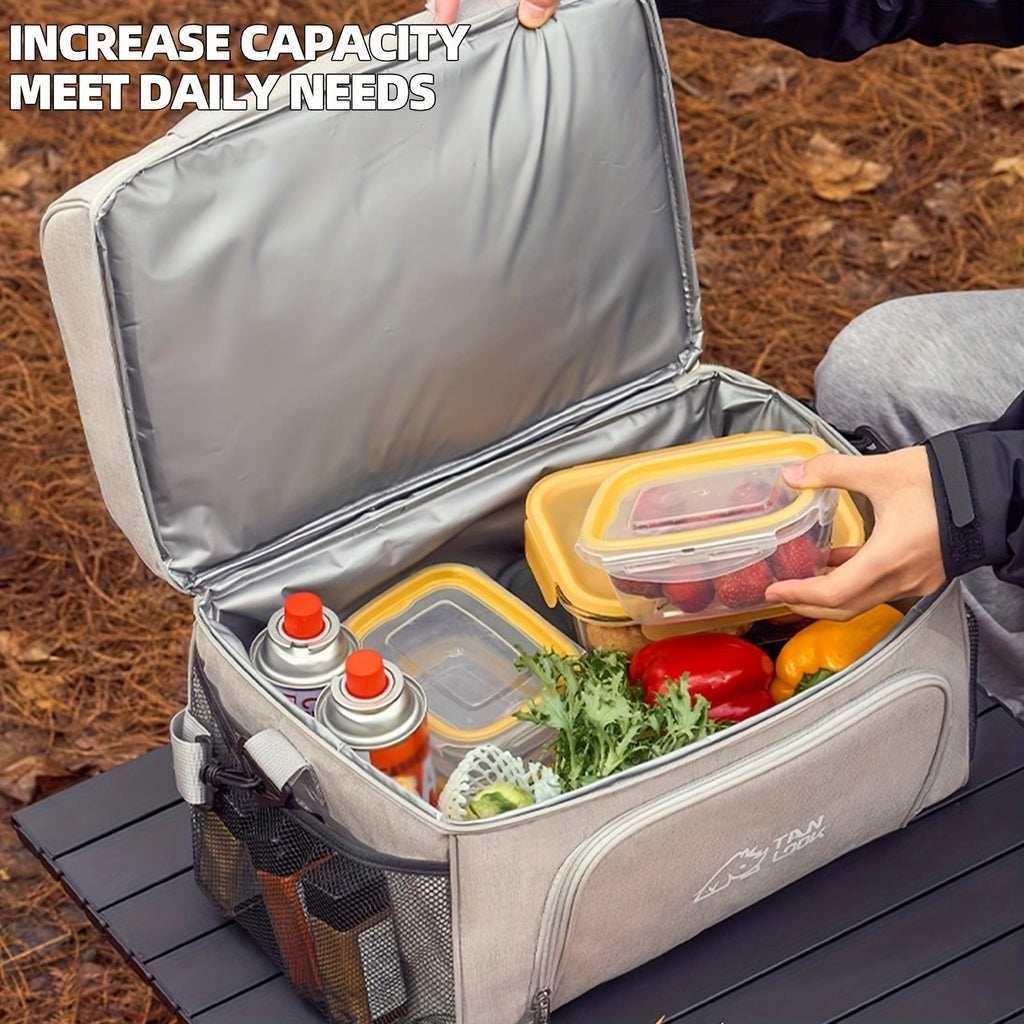 Insulated Picnic Basket Foldable Wicker with Cooler Box – Large Capacity Thermal Lunch Carrier Bag for Outdoor Camping, Beach