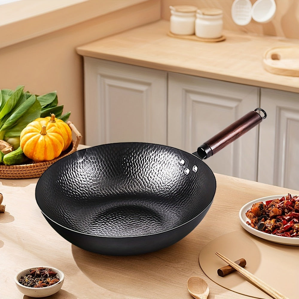Wok Set Cast Iron 12.6 Inch Nonstick with 13 Accessories, Natural Nonstick No Chemical Coating Stir Fry Pan with Lid & Detach