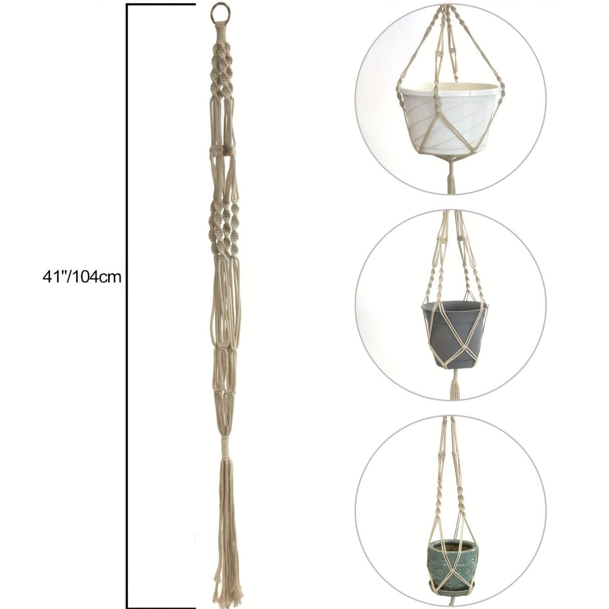 Macrame Hanging Planter Set of 4 Boho Rope Basket Plant Pot Holder for Indoor Outdoor – Decorative Hanging Organizer Net for 