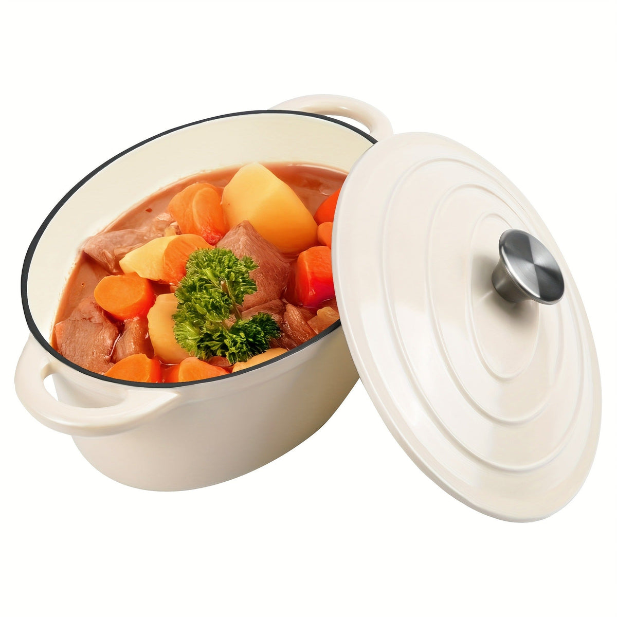 Dutch Oven Enameled Cast Iron 4.5QT with Lid & Dual Handles – Oval Non-Stick Enamel Coating for Bread Baking Soups Stews Brai