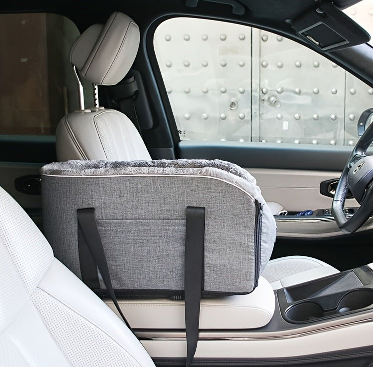Open-Top Pet Carrier Car Seat Tote with Padded Rim, Attachment Straps, Interior Clip and Grey Fabric Exterior — image 5