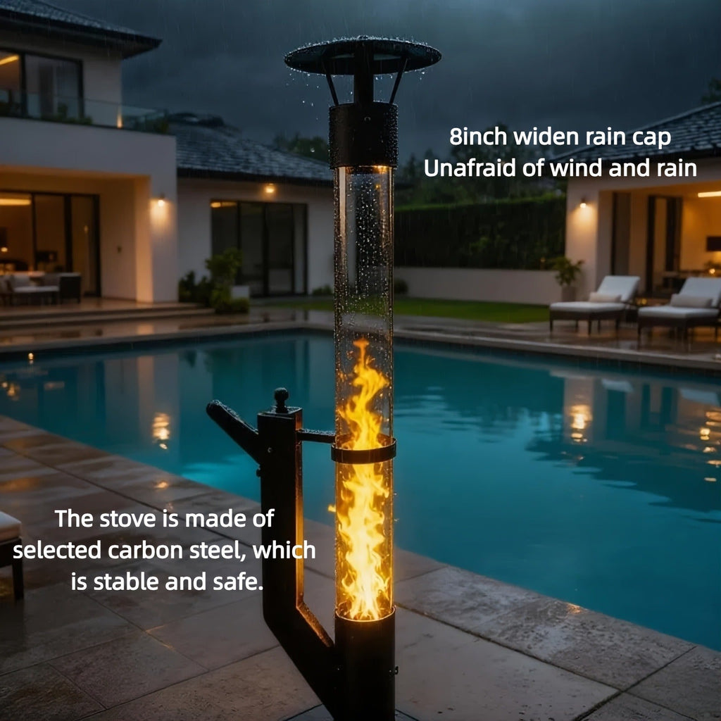 Wood Pellet Patio Heater Portable Gravity Feed Rocket Stove with Glass Tube Flame, Smokeless Non-Electric Outdoor Fire Pit fo