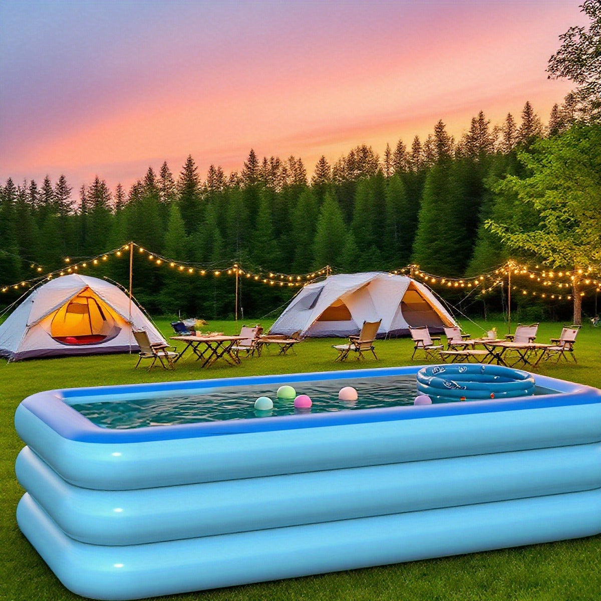 Inflatable Pool XL Extra Large Backyard Swimming Pool 3-Chamber Thick PVC Family Pool for Adults Kids Summer Outdoor Fun Mult