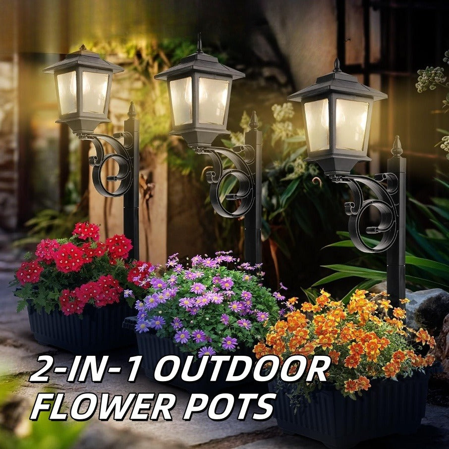 Solar Garden Light HOODINK Black Flower-Pot Lamp Post with Solar Panel, IP44 Label and 1- or 2-Pack Options — image 10