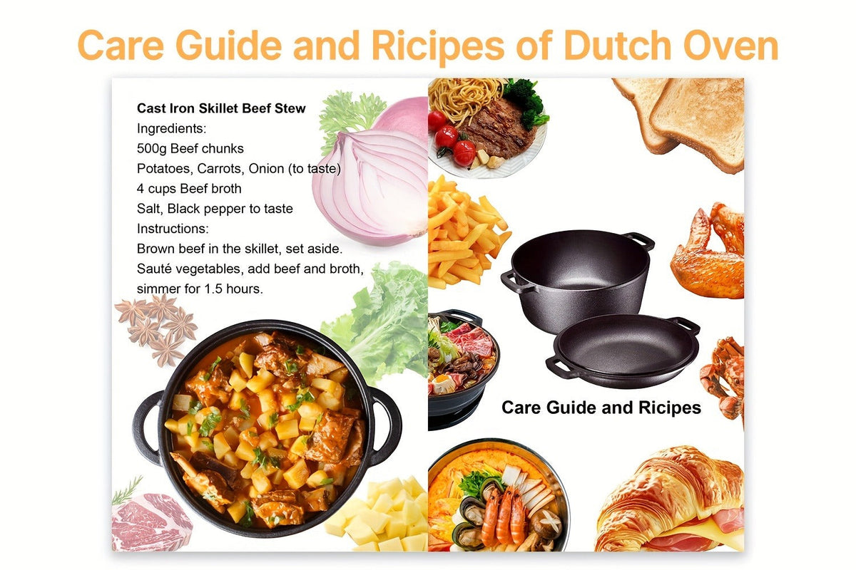 Pre-Seasoned-Labeled Cast Iron Dutch Oven with Reversible Skillet Lid, Trivet, Handle Covers and Scraper — image 11