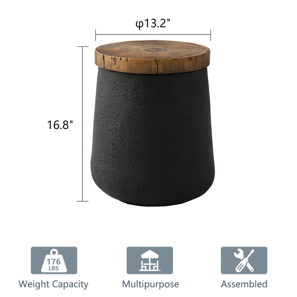 Outdoor Side Table 17-Inch Concrete Design with Wood-Look Top in Black, Hourglass and Compact Options — image 10