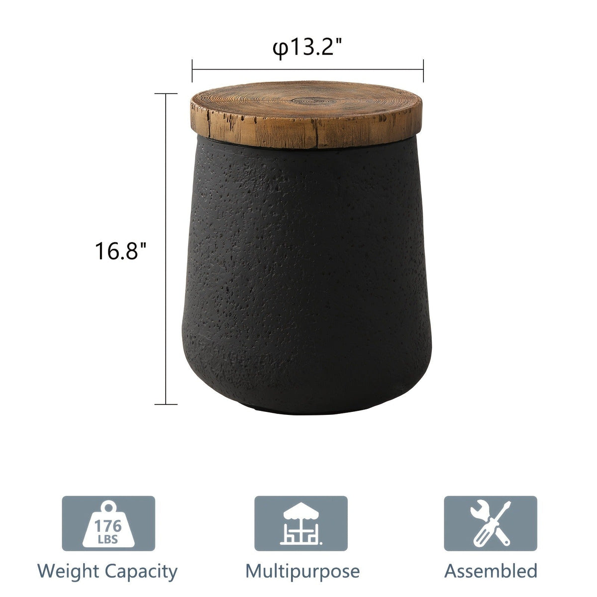 Outdoor Side Table 17-Inch Concrete Design with Wood-Look Top in Black, Hourglass and Compact Options — image 10