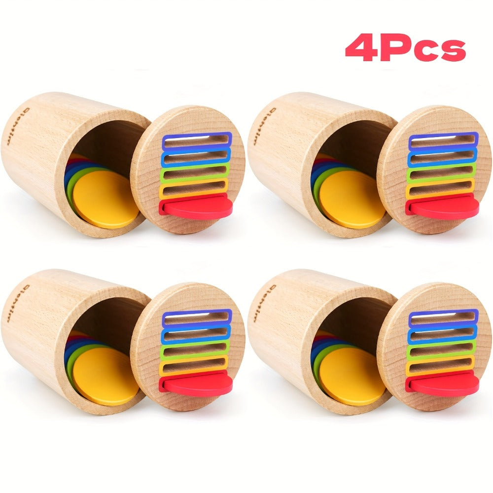 Wooden Color Sorting Coin Box Toy for Toddlers 1+, Montessori Educational Sensory Learning Toy with 10 Colorful Blocks & Stor