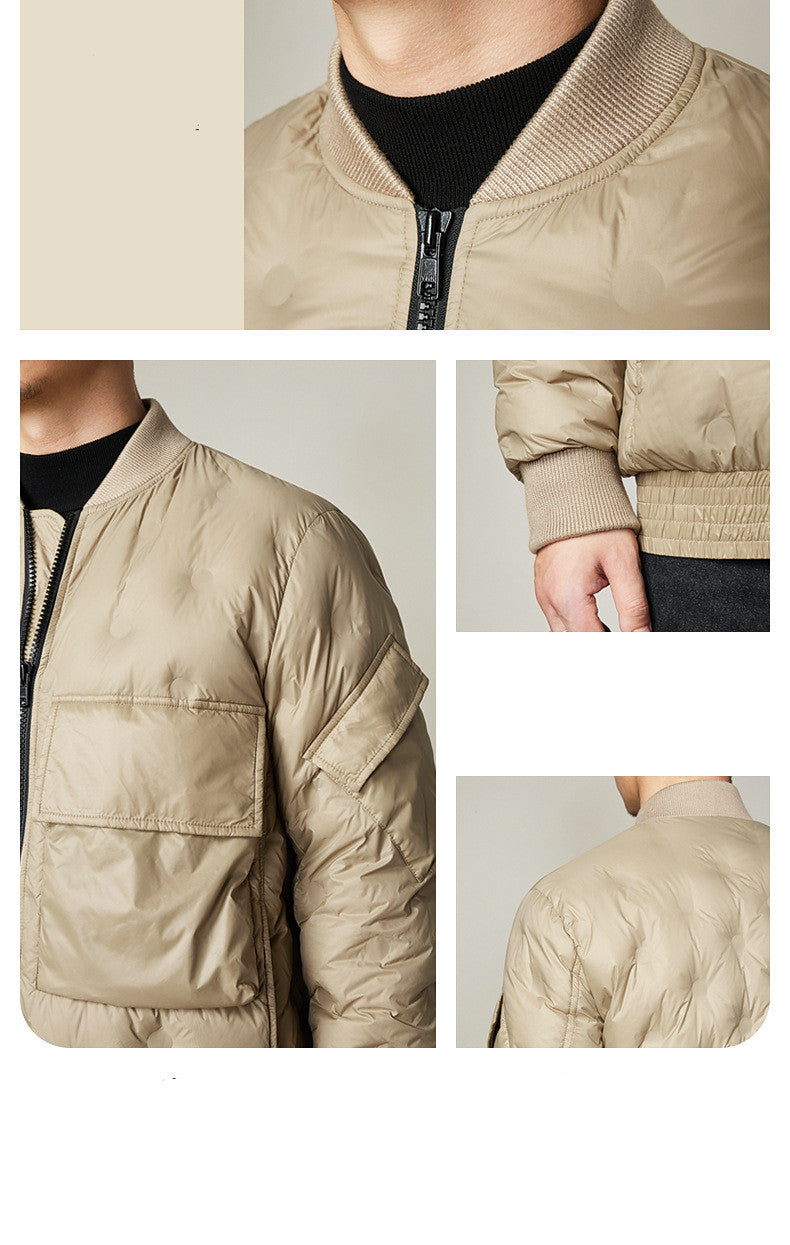 New Winter Baseball Collar Light Down Jacket Men Gray Duck Down Warm Jacket