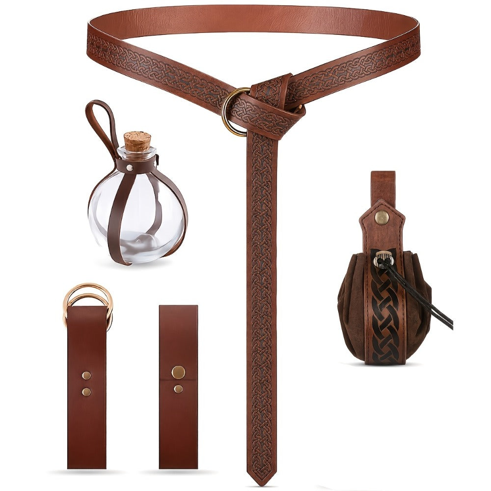 Costume Accessories 5-Piece Medieval Belt Set with Harness, Pouch, Bottle Holder and Two Color Options — image 10