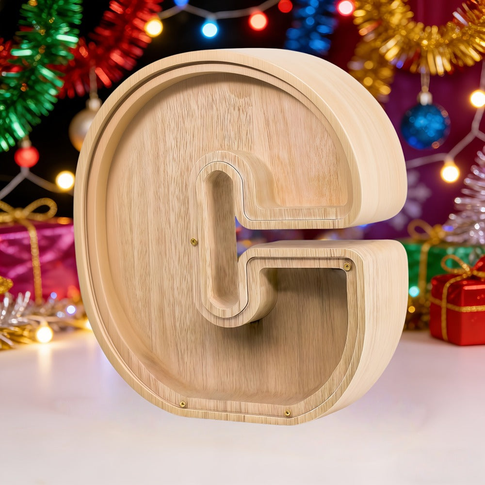 Alphabet Letter Piggy Bank A-Z Wooden Coin Bank Large Capacity Transparent – Personalized Savings Box for Kids | Back to Scho