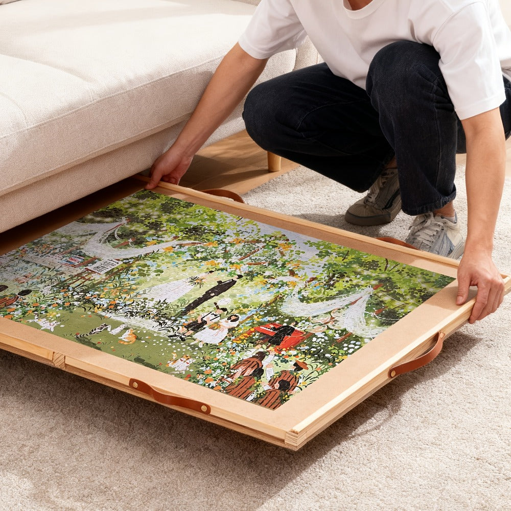 Rotating Puzzle Table with 6 Drawers & Cover for 1500 Pieces – 35"x27" Deluxe Wooden Jigsaw Board with Sorting Storage — imag