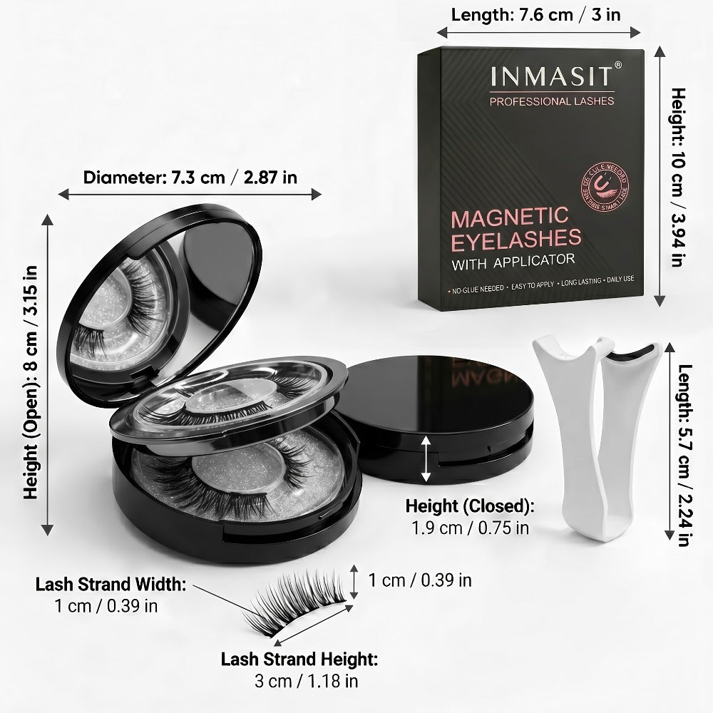 INMASIT Magnetic False Eyelashes Set with Round Storage Case and Applicator in Black or Pink — image 6