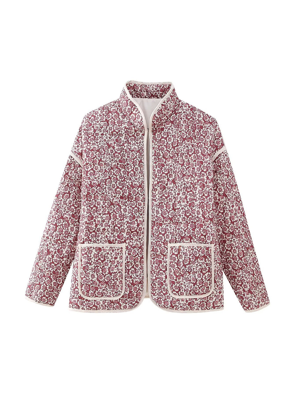 Plus Size Stand Collar Quilted Floral Cotton Coat Jacket Women