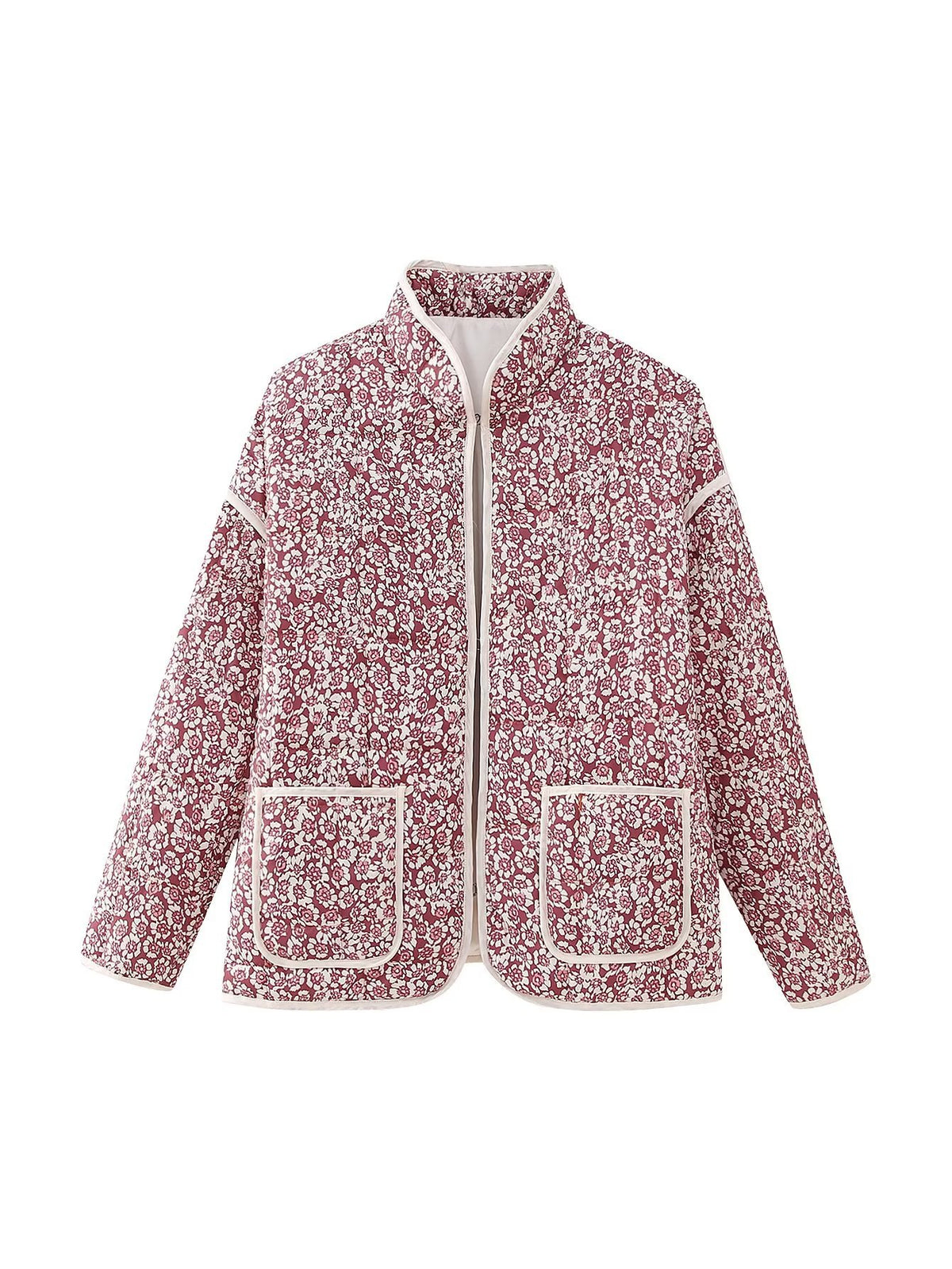 Plus Size Stand Collar Quilted Floral Cotton Coat Jacket Women