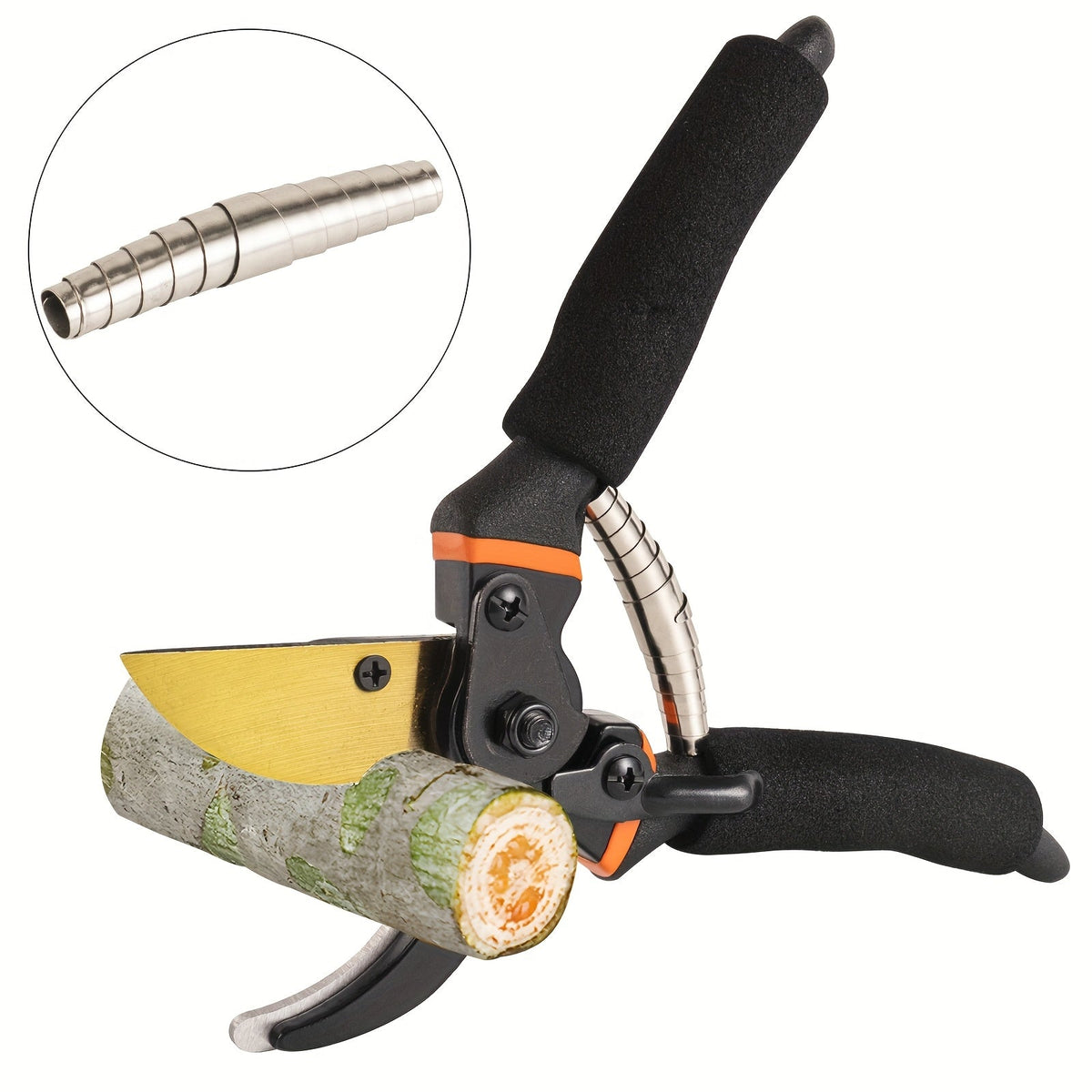 Hand Pruning Shears Set with Black-and-Orange Handles, Replacement Spring and 21cm Pictured Length — image 4