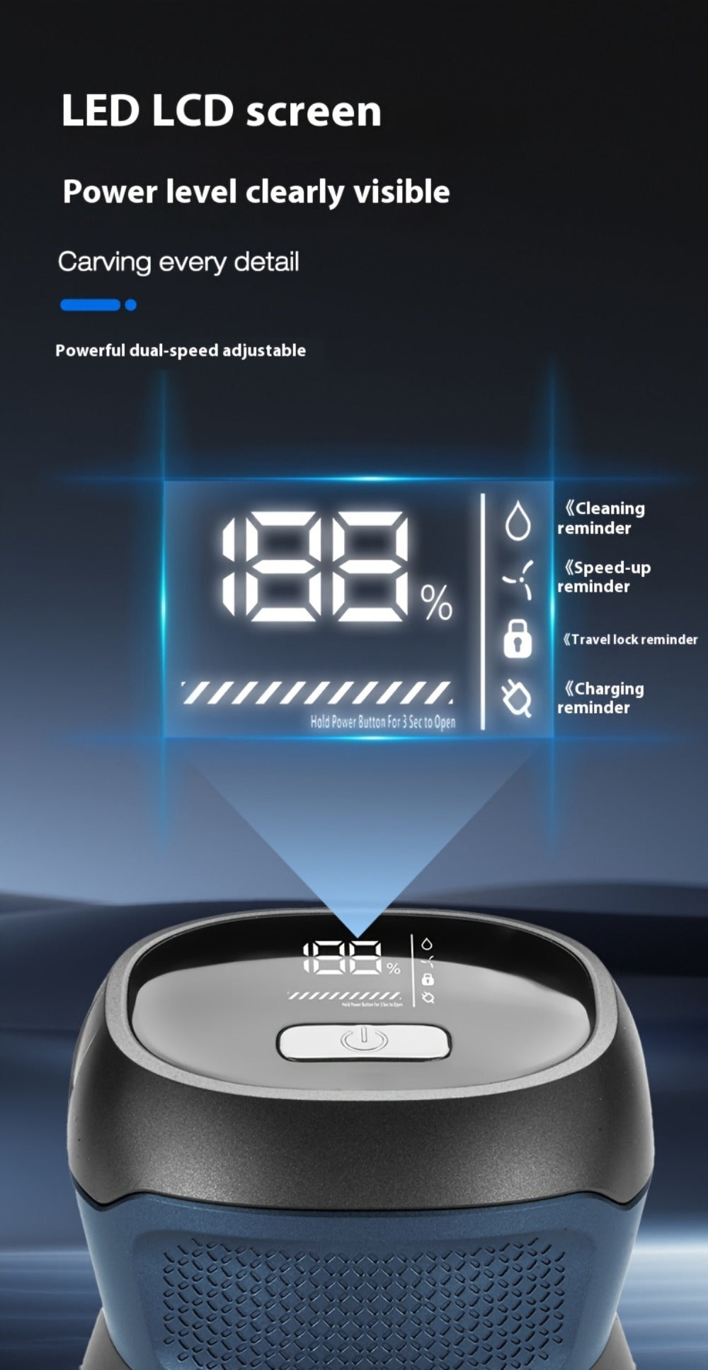 6D Floating Head Bald Head Shaver Self-Cut Electric Hair Clipper – 10W High Power 1400mAh USB-C Charging LED Display Two-Spee