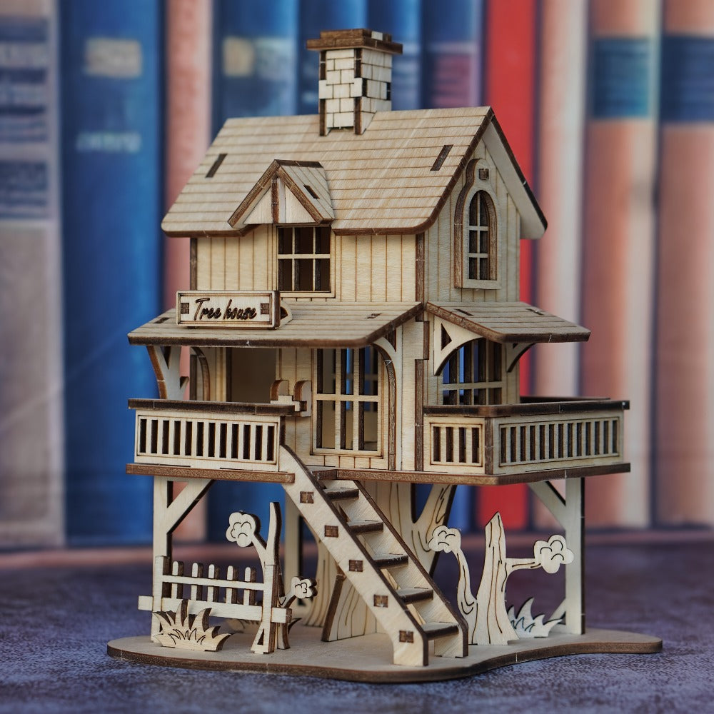 3D Wooden Tree House Puzzle Model Kit with 17 x 12.5 x 11.5 cm Display Size and Detailed Cabin Architecture — image 3
