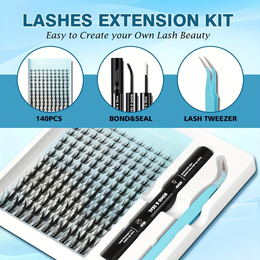 C-Curl Spike Lash Extension Kit with 140 Clusters in Mixed 8-18mm Lengths, Adhesive Tube and Curved Applicator — image 10