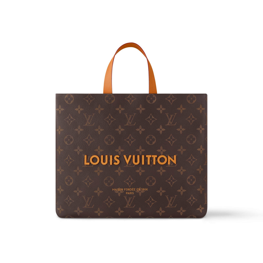 Louis Vuitton Men's Brown Classic Vintage Adjustable Shoulder Strap Embroidered Letter Print Tote Bag - Premium Coated Canvas Leather Bag #75711