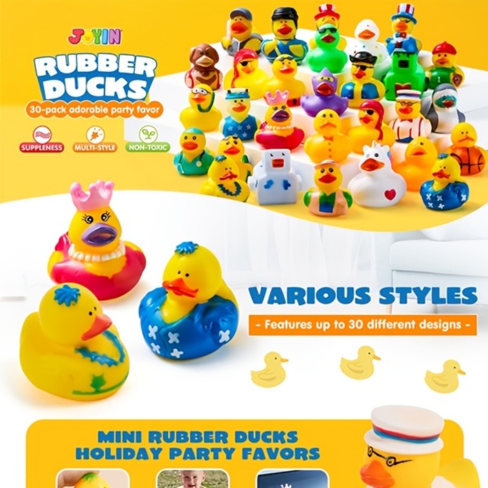 30-Piece Mini Duck Bath Toy Assortment with 2-Inch Character Designs and Mesh Storage Bag Pictured — image 10