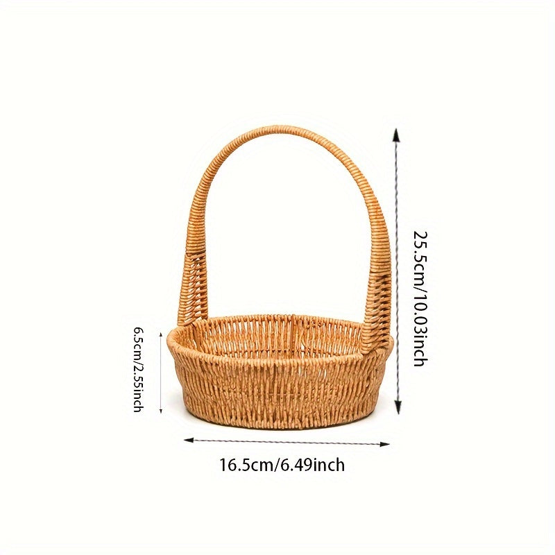 Rattan-Look Plastic Woven Carry Basket with Tall Handle in Small, Medium and Large Size Options — image 3
