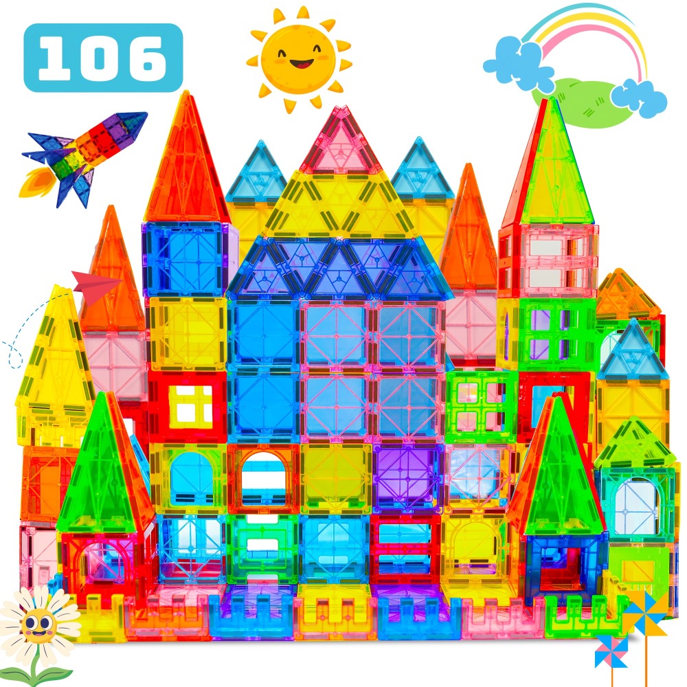 Magnetic Tiles Building Sets in 80, 106 or 136-Piece Options with Multicolor Translucent Shapes and Vehicle Bases — image 6