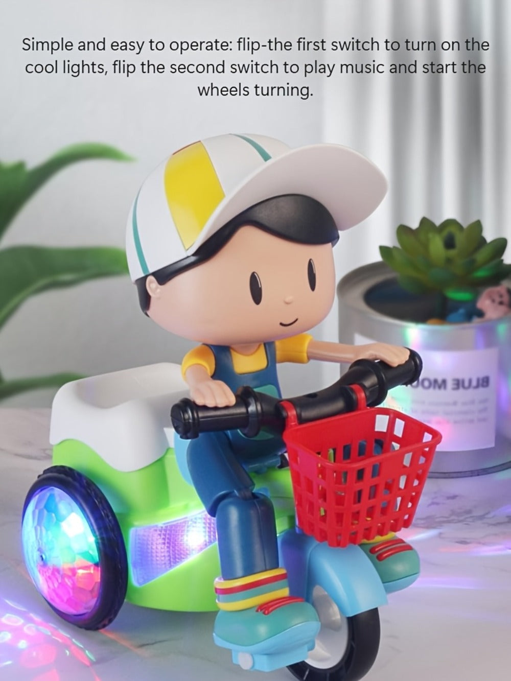 Kids Electric Tricycle Toy Motorcycle with 360° Rotation & Luminous Lights, Push & Power Dual-Mode Stunt Vehicle for Toddlers