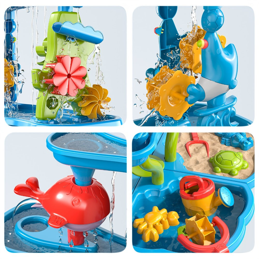 Water Play Table for Kids Double-Sided Waterfall & Beach Sand Zone, Outdoor Sensory Activity Toy for Toddlers Ages 3+ — image