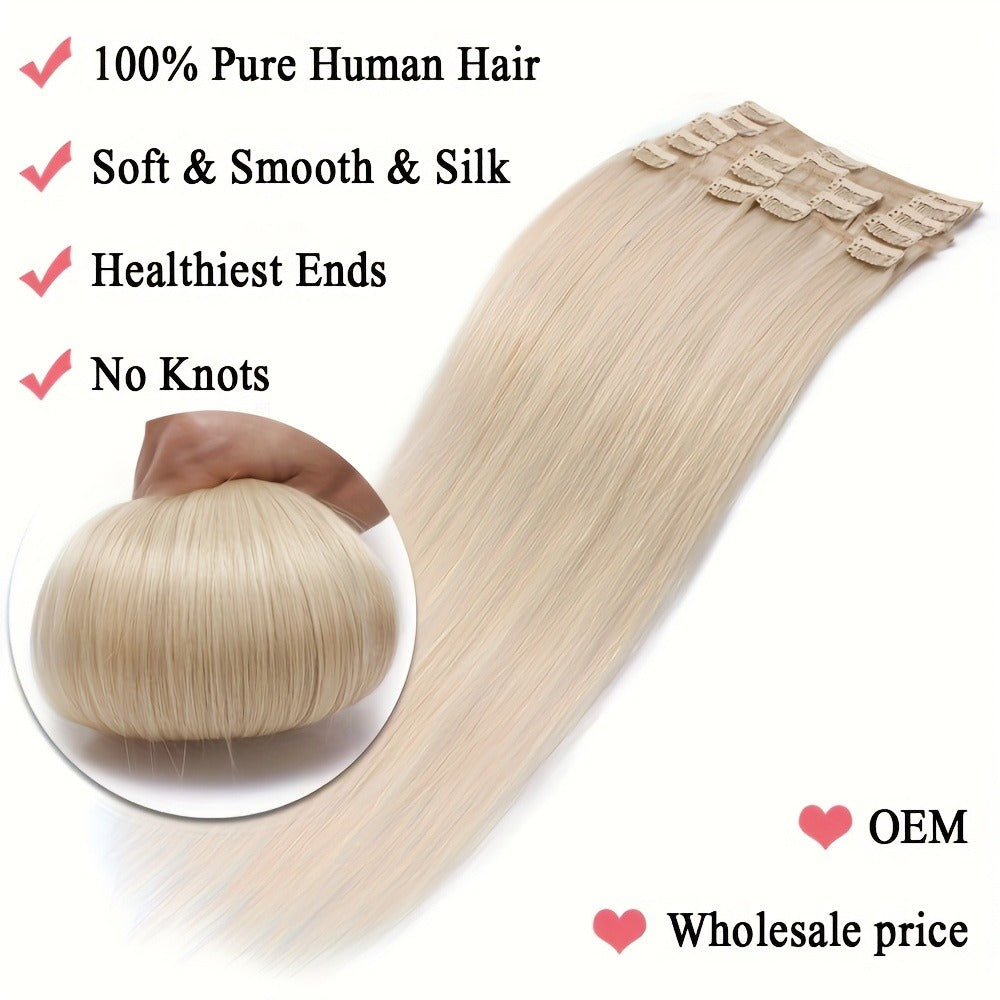 Hair Extensions Straight Remy Human Hair Clip-In Set with Eight Wefts, Highlighted Blonde Colors and 8–24-Inch Lengths — imag