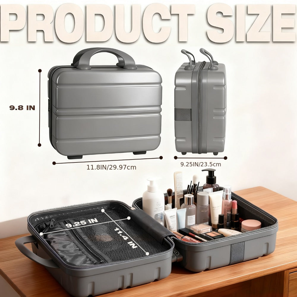 Hard Shell Makeup Travel Case Waterproof Pressure-Proof Portable Cosmetic Suitcase with Elastic Band Luggage Attachment Carry
