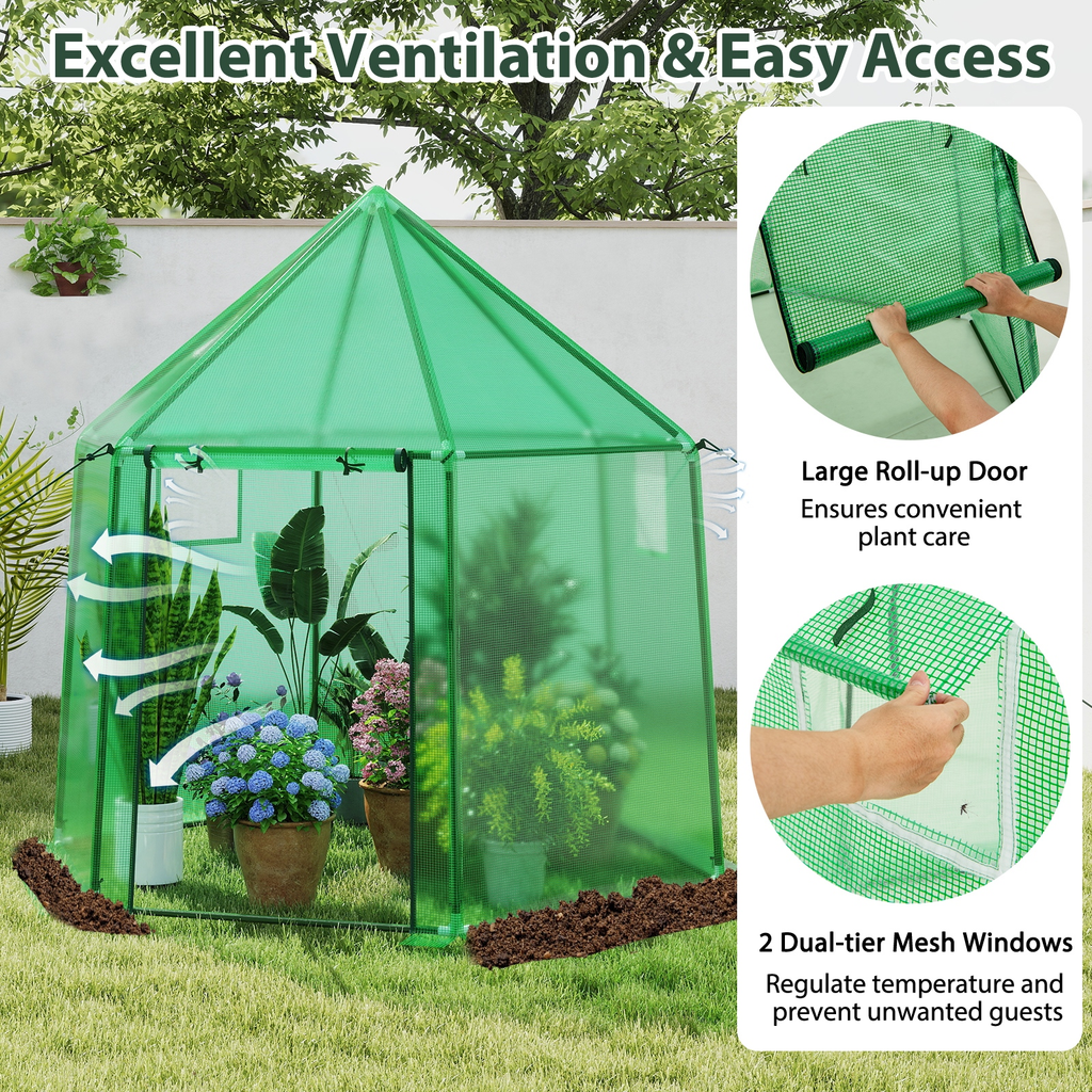 Walk-In Greenhouse All-Weather PE Cover & Frame, Zippered Door Vent Windows, Outdoor Plant Shelter for Garden Yard Balcony — 