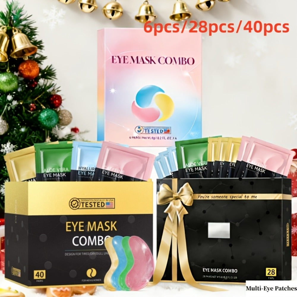 Collagen Eye Mask Patches 40 Pairs – Caffeine & Aloe Vera Under Eye Patches 4 Types Eye SPA Multi-Color Depuff Dark Circle Mo