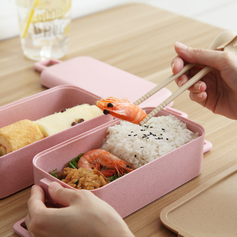 Wheat Straw Lunch Box Japanese Tableware Lunch Box Microwave Oven Student Multi-layer Lunch Box Sushi Box Double-layer Lunch Box Custom Logo