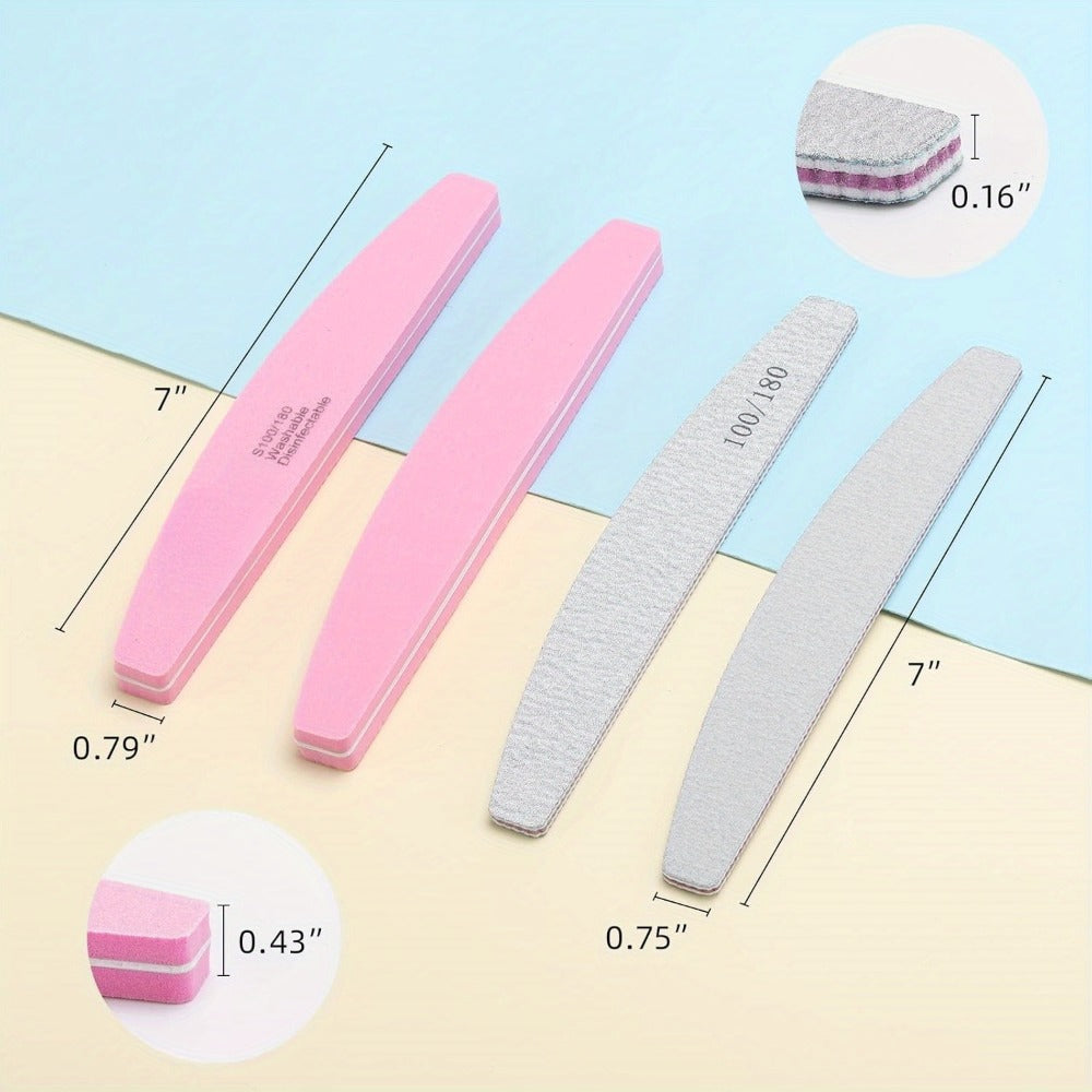 Nail Files and Buffers Professional 100 180 Grit Double-Sided Sanding Boards Reusable Polishing Blocks for Manicure Pedicure 
