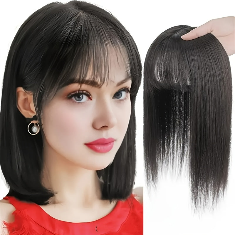 Hair Topper with Bangs for Women Thinning Hair Crown Coverage 10 Inch Lightweight Clip In Top Wig Volume Boost Black Dark Bro