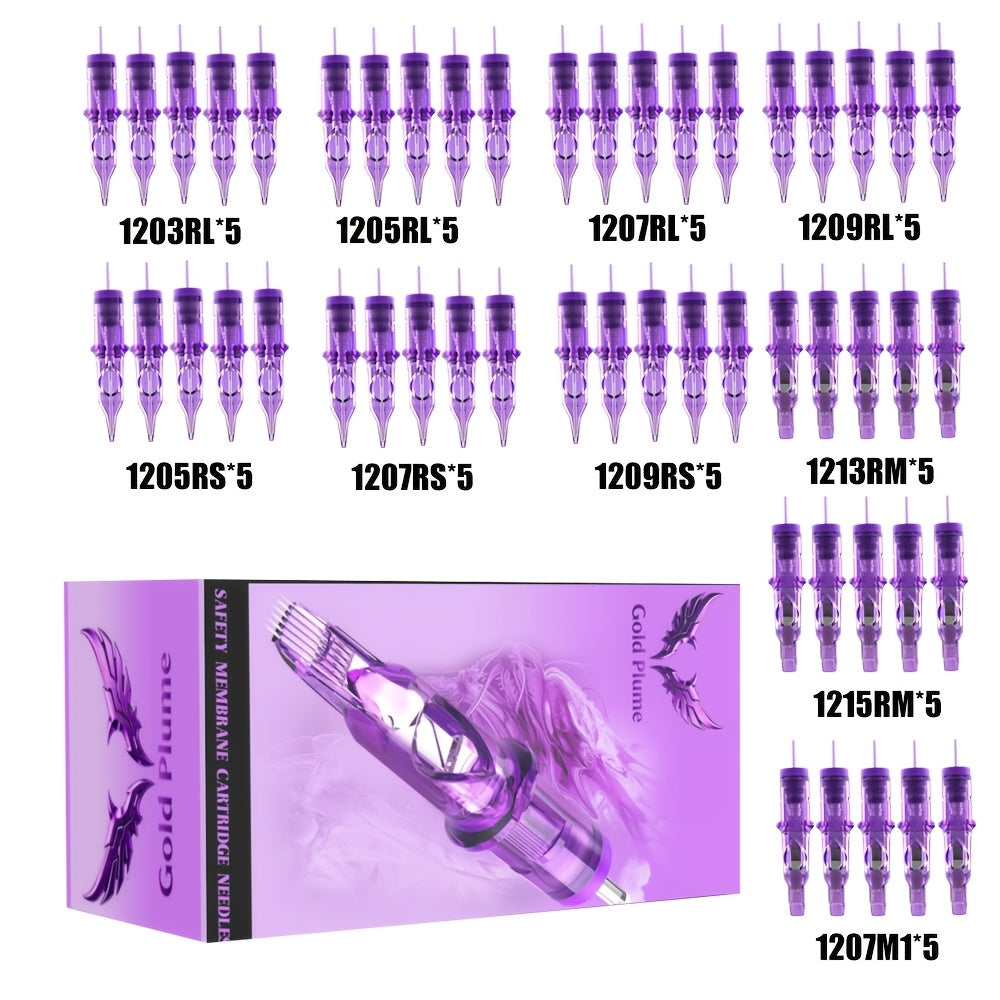 Mixed Tattoo Cartridge Needles 50pcs RL RS RM M1 Sterile Sealed EO Gas Sterilized for Temporary Body Art, Festivals and Costu