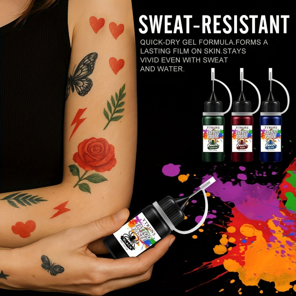 Liquid Body Paint Temporary Tattoo Ink – 7 Vibrant Colors, Fast-Drying Waterproof Formula, Plant-Based Squalane, Skin-Safe fo
