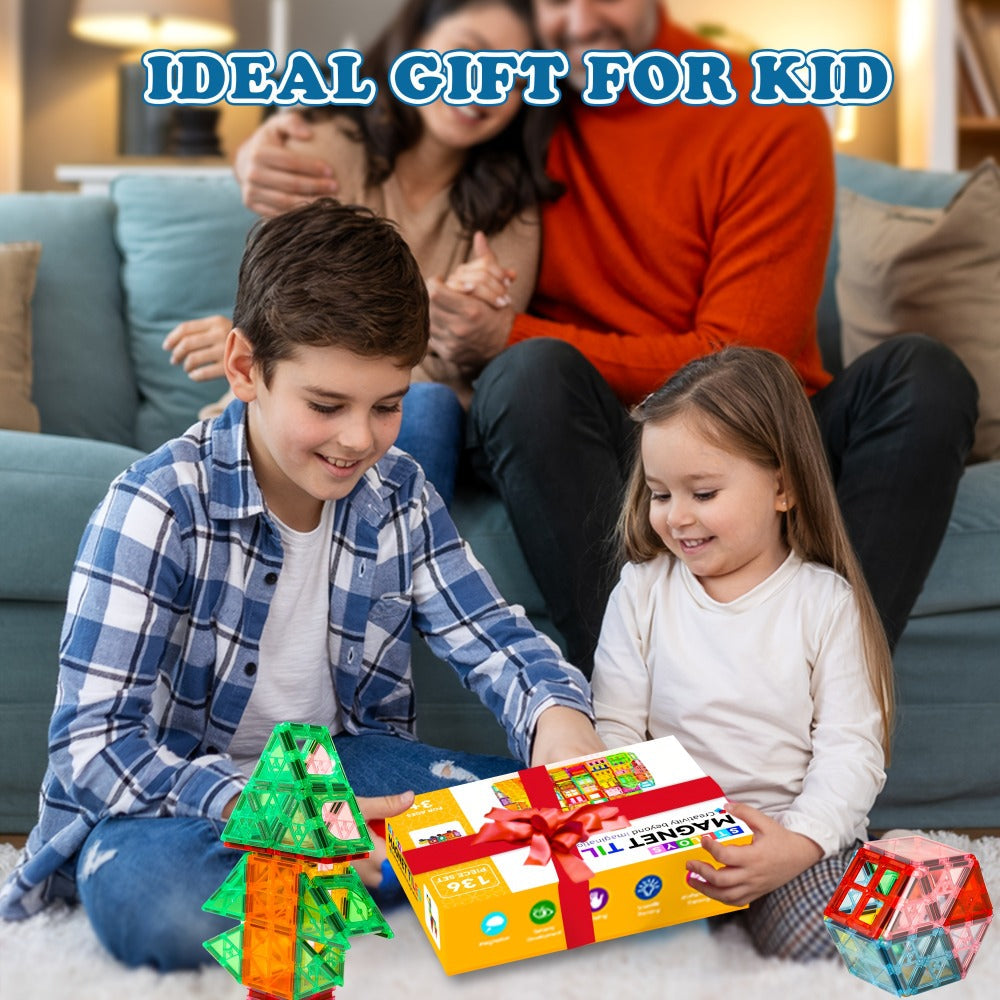 Magnetic Tiles Building Set for Kids 3 4 5 6 7 8 – 80 106 136 205pcs Clear 3D Magnet Building Blocks STEM Educational Toy Chi