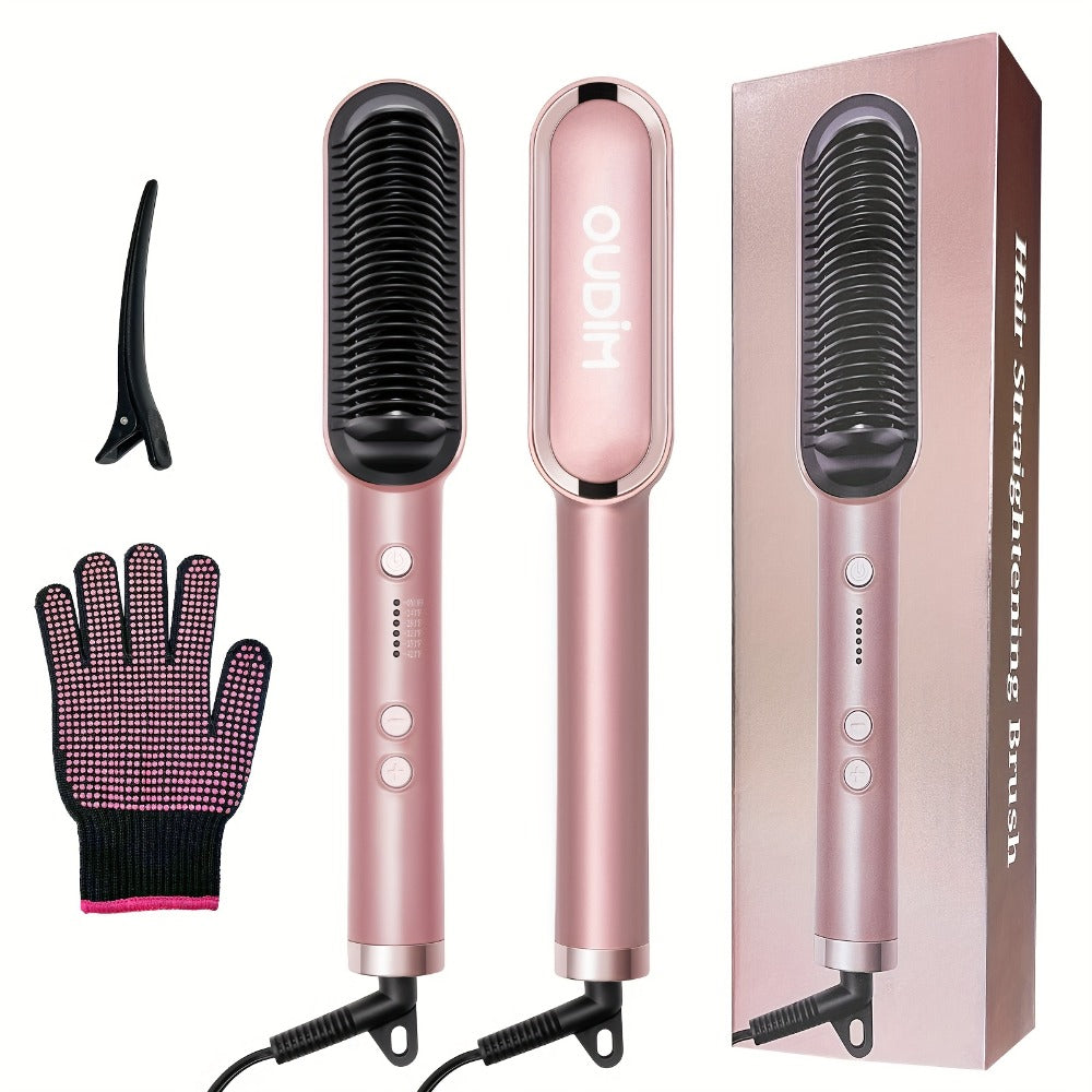Hair Straightener & Curling Iron Set for Women, Flat Iron Straightening Brush, Anti-Scald, Precise Temperature Control — imag