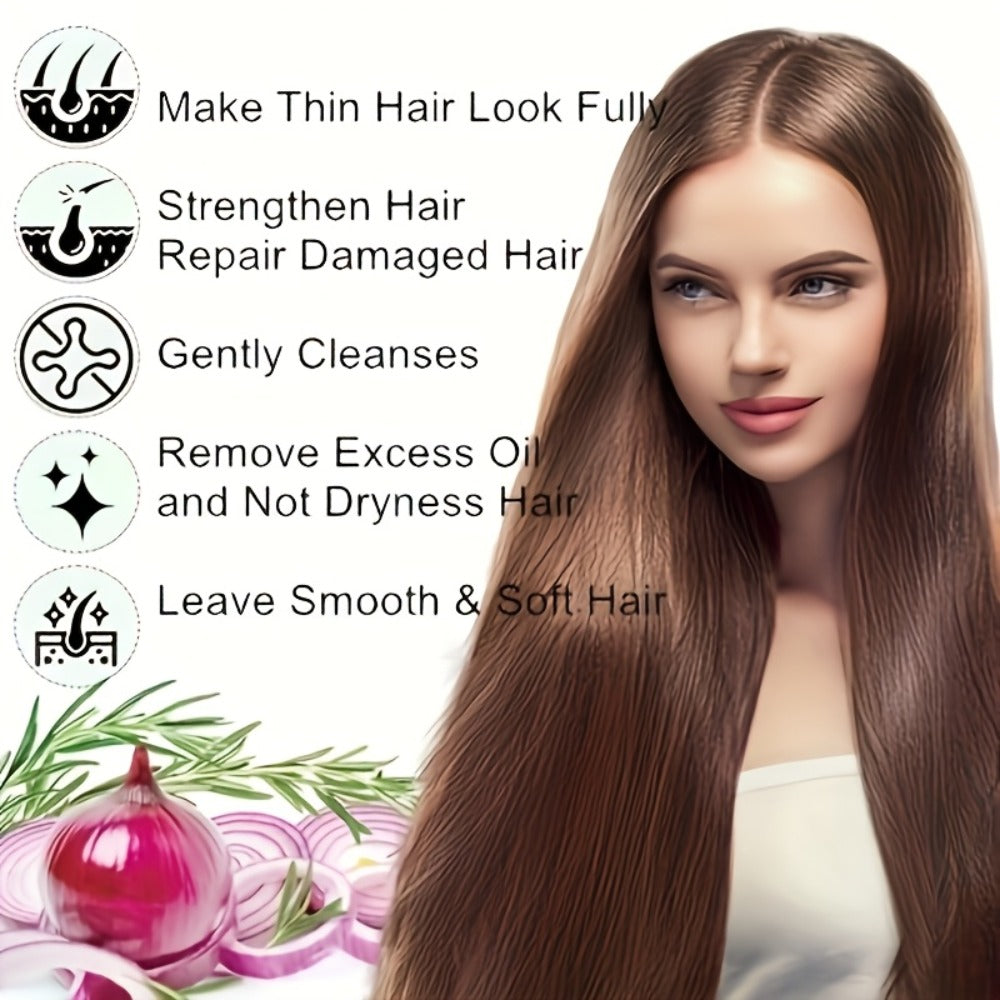 Onion, Biotin and Rosemary-Labeled Shampoo and Conditioner Set in Purple Pump Bottles with Jojoba Oil Wording — image 12