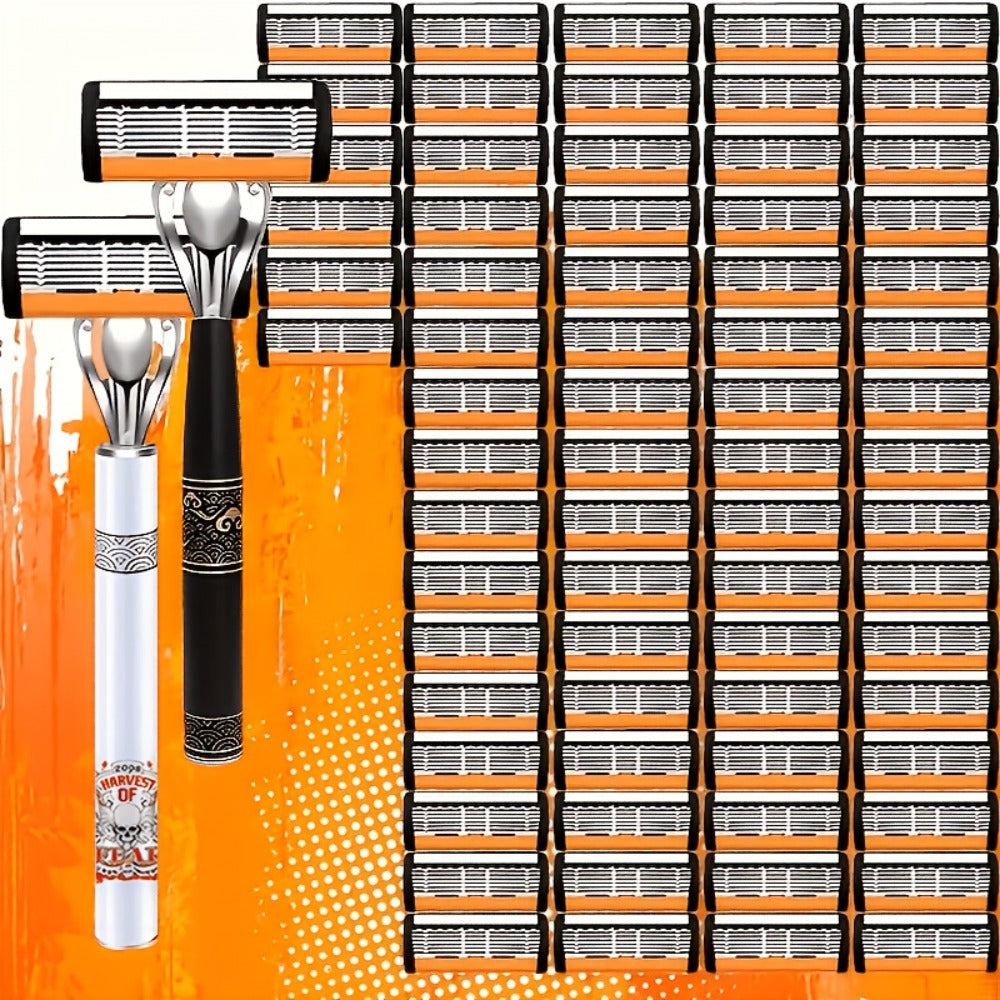 Double Edge Safety Razor Set for Men 72 Blades & 2 Non-Slip Metal Handles – Classic Ultra-Sharp Replaceable Blades for Smooth