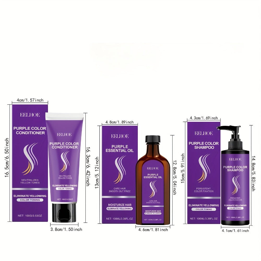 Three-Piece Purple Hair Care Set with Shampoo, Conditioner and Coordinated Argan Oil Bottle — image 5