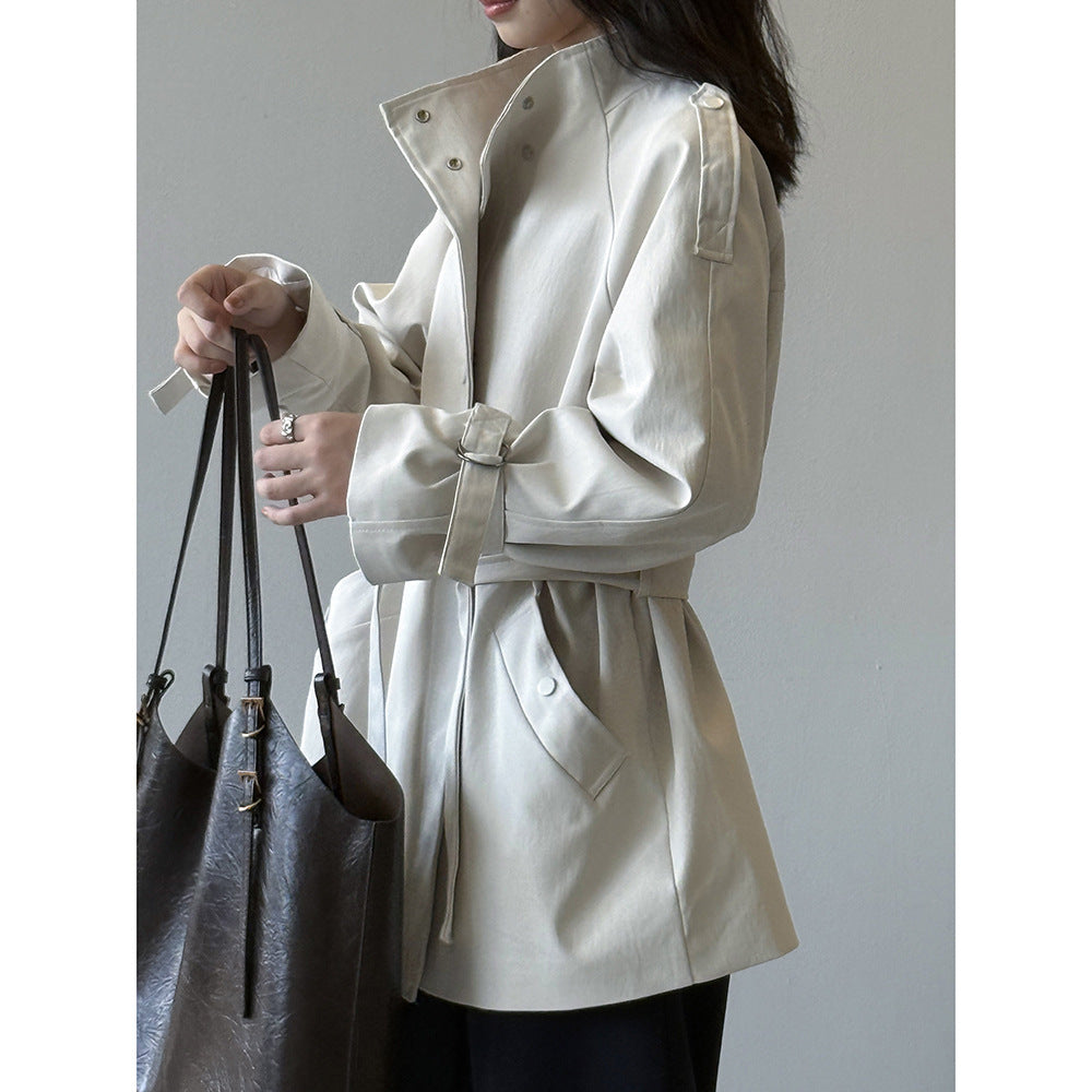 Stand Collar Trench Coat For Women Loose Casual Jacket