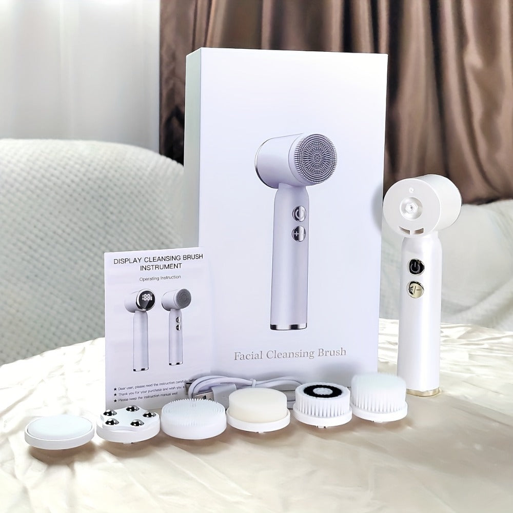 EMS Microcurrent Face Massager Device V-Face Lifting Double Chin Reducer Neck Rejuvenation 6-in-1 Brush Heads for Home or Sal