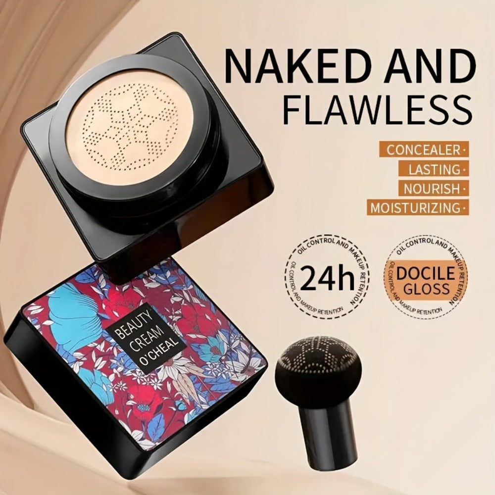 BB CC Cream 2 Pack with Mushroom Air Cushion Puff, Full Coverage Lightweight Makeup Base, Moisture-Retaining Dewy Finish Foun