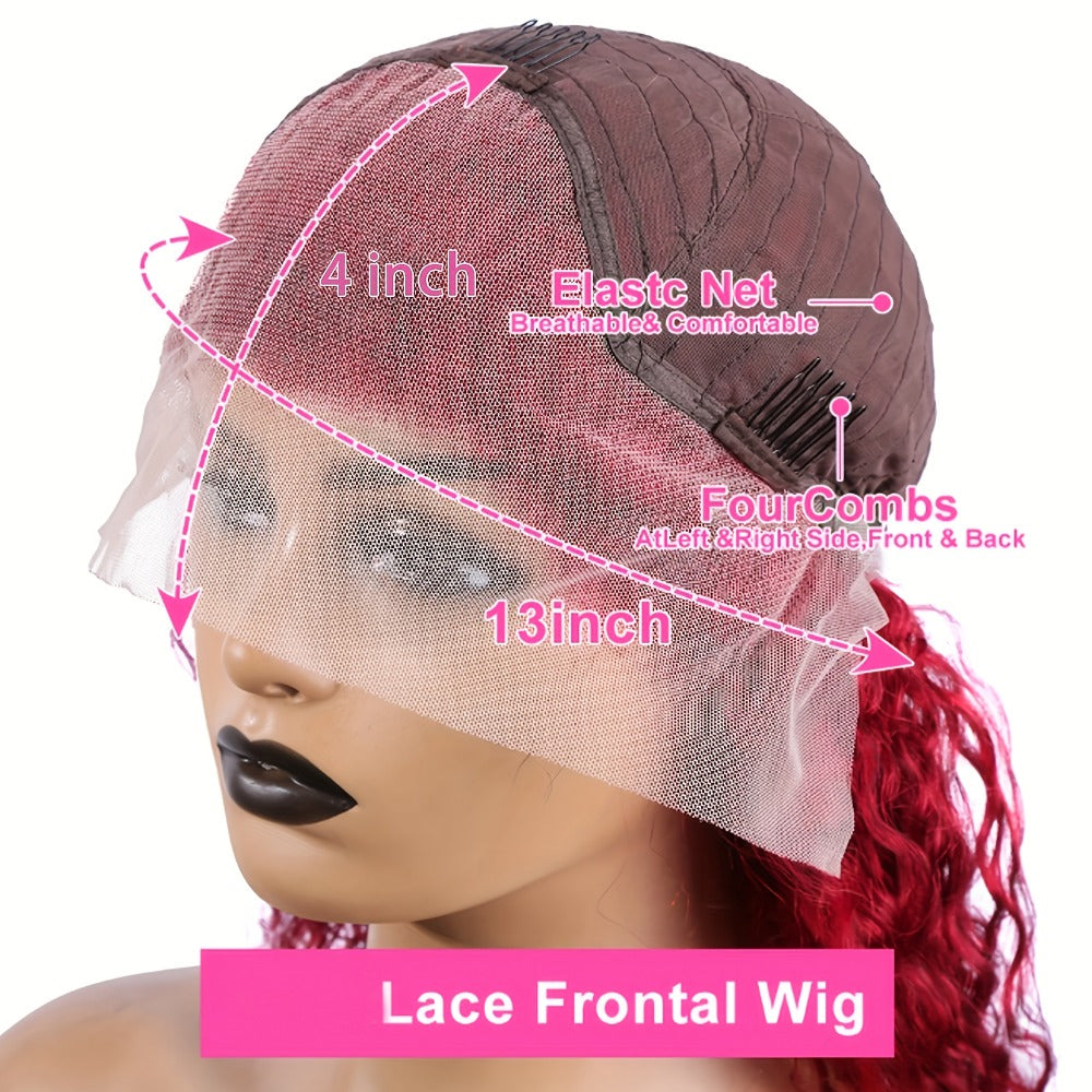 Lace Front Wig 99J Burgundy Deep Wave, 32-Inch Style with 200% Density, 13x4 Front and Four-Comb Cap — image 6