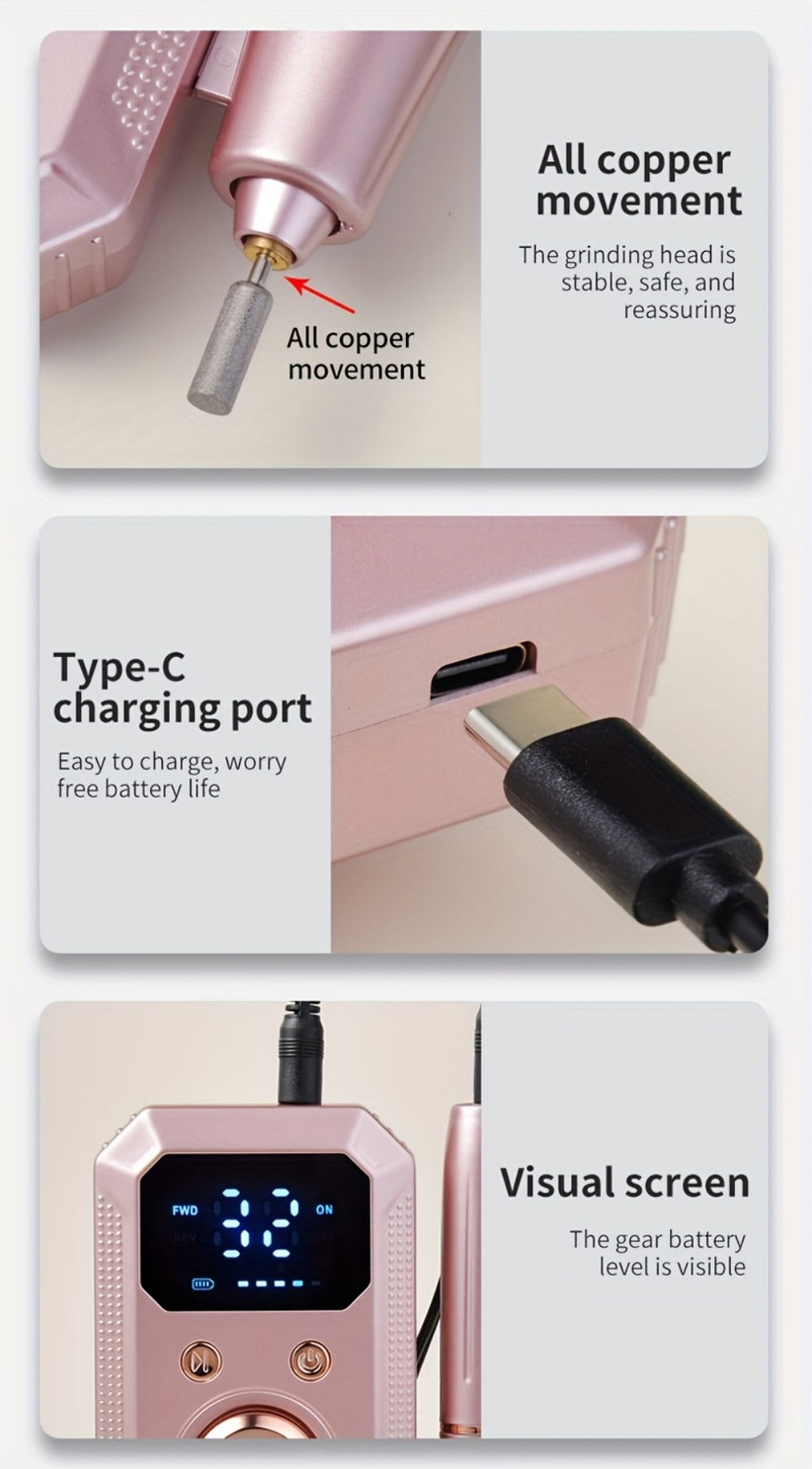 Cordless Electric Nail Drill Machine Rechargeable Professional E-File 11 Bits 20 Sanding Discs High Speed Acrylic Gel Natural