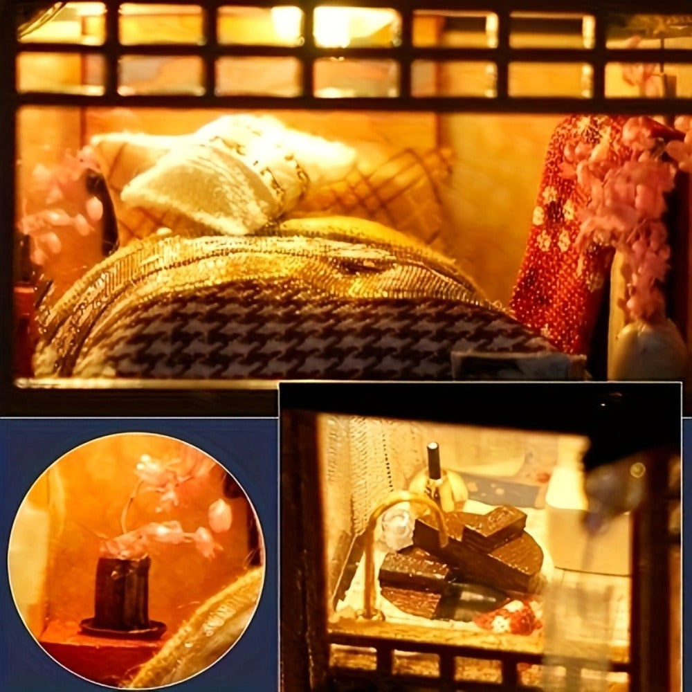 DIY Miniature Dollhouse Kit Sakura Garden Japanese Style, Wooden Tiny House with Tatami Flooring & Furniture — image 9