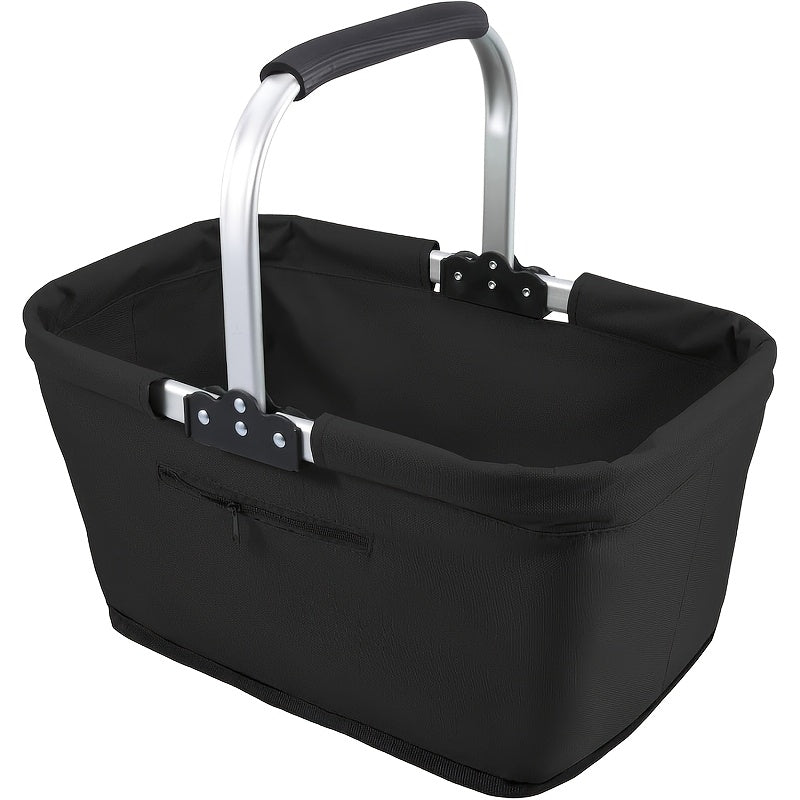 Foldable Insulated Picnic Tote Basket with Oxford Cloth Body, Aluminum Frame and Zippered Pocket — image 1